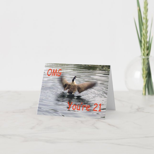 Carte Joyeux 21e anniversaire Oie battant (Devant)