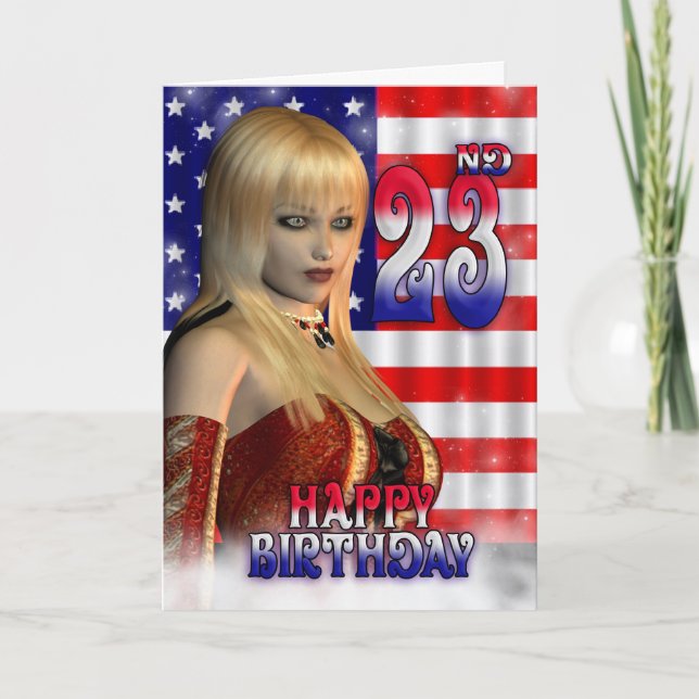 Carte Joyeux 23e anniversaire, drapeau américain, USA (Devant)