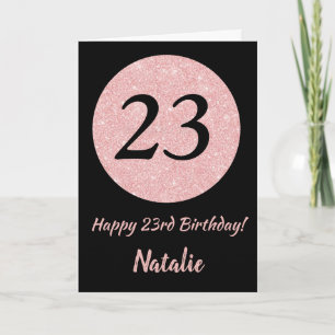 Carte Joyeux 23e anniversaire Noir et Rose Or rose
