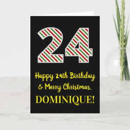 Carte Joyeux 24e anniversaire & Joyeux Noël, Nom personn