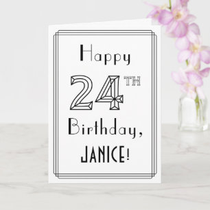 Carte Joyeux 24e anniversaire, style Art déco avec nom p
