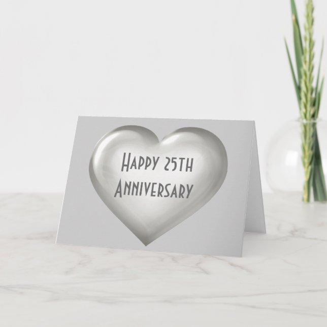 Carte Joyeux 25e Anniversaire cœur en verre argenté (Devant)