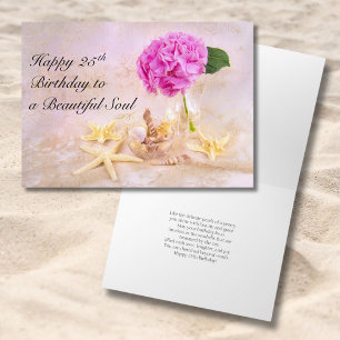 Carte Joyeux 25e Anniversaire Pivoine avec Coquillages