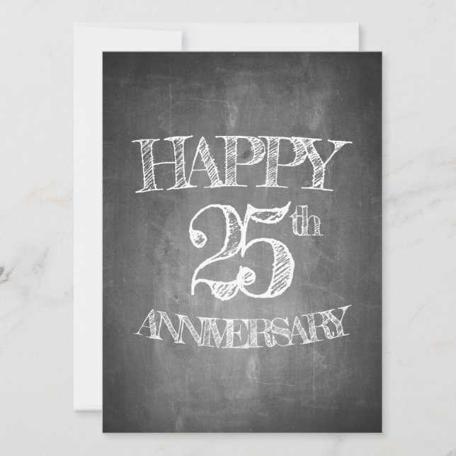 Carte Joyeux 25e anniversaire sur le tableau de craie (Devant)