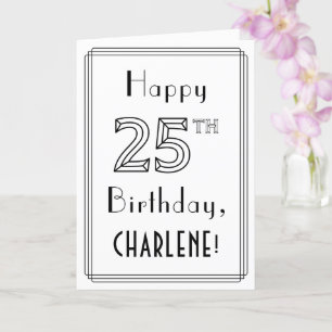 Carte Joyeux 25ème anniversaire, Art Déco Style avec Nom