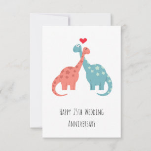 Carte Joyeux 25ème anniversaire Mariage mignon Dinosaure