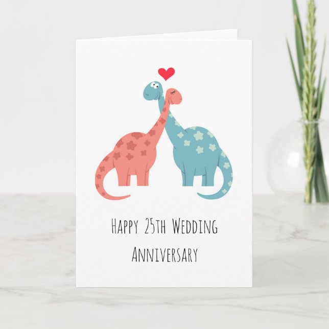 Carte Joyeux 25ème anniversaire Mariage mignon Dinosaure (Devant)