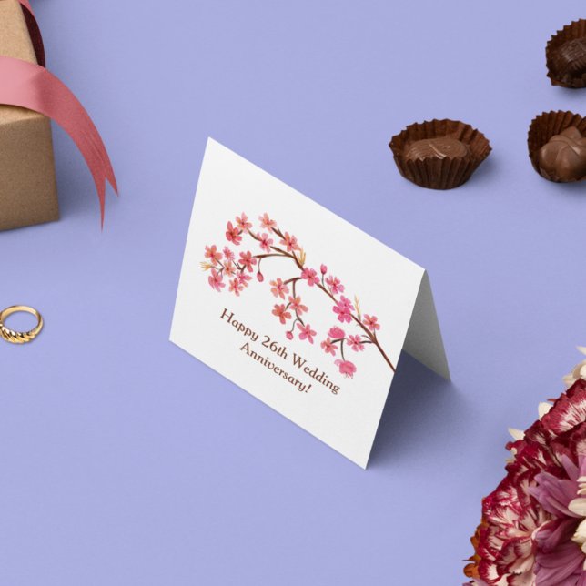 Carte Joyeux 26e anniversaire aquarelle fleurs cerise (Créateur téléchargé)