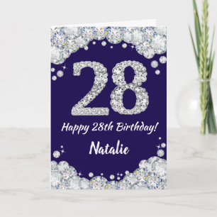 Carte Joyeux 28e anniversaire Marine Bleu et Parties sci