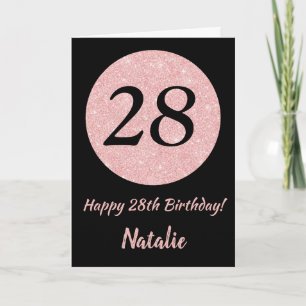 Carte Joyeux 28e anniversaire Noir et Rose Or rose