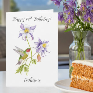 Carte Joyeux 28ème anniversaire Columbine avec Hummingbi