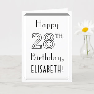 Carte Joyeux 28ème anniversaire, style Art Déco avec nom