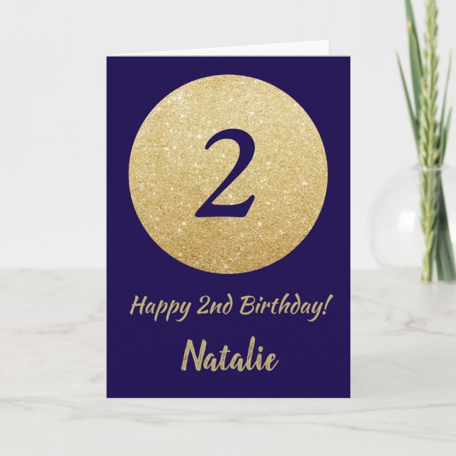 Carte Joyeux 2e anniversaire Marine Parties scintillant  (Devant)