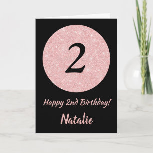 Carte Joyeux 2e anniversaire noir et Rose rose Parties s
