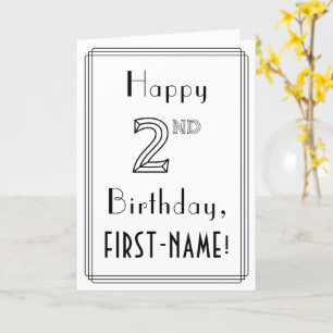 Carte Joyeux 2e anniversaire, style Art déco avec/ Nom p