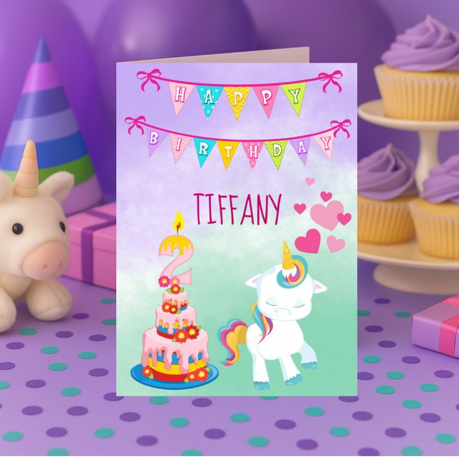 Carte Joyeux 2e anniversaire Unicorn thème bébé fille (Créateur téléchargé)