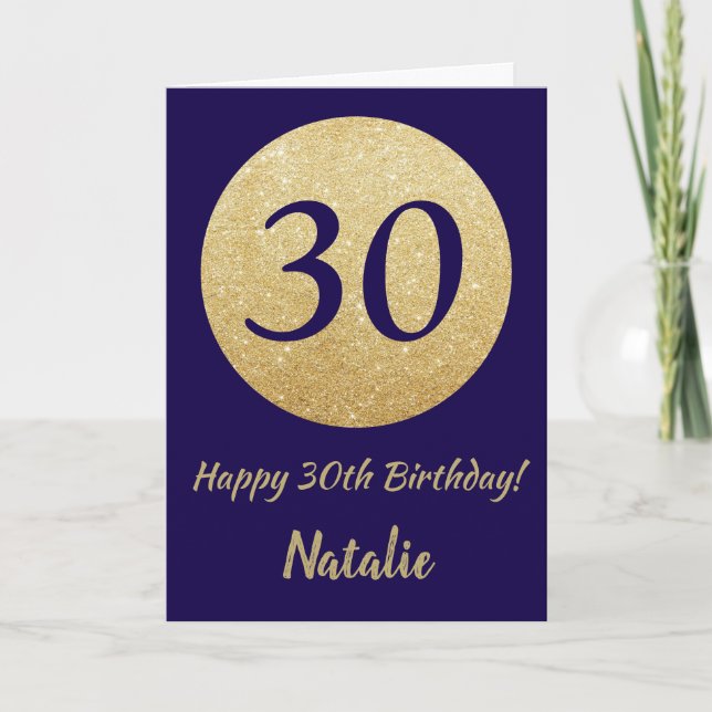 Carte Joyeux 30e anniversaire de la Navy Blue et Gold Gl (Devant)