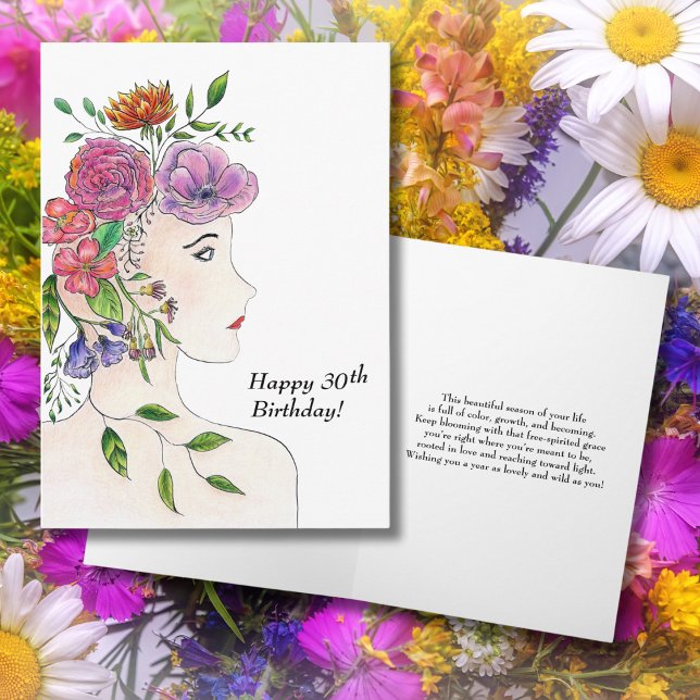 Carte Joyeux 30e anniversaire femme Flowers Illustration (Créateur téléchargé)