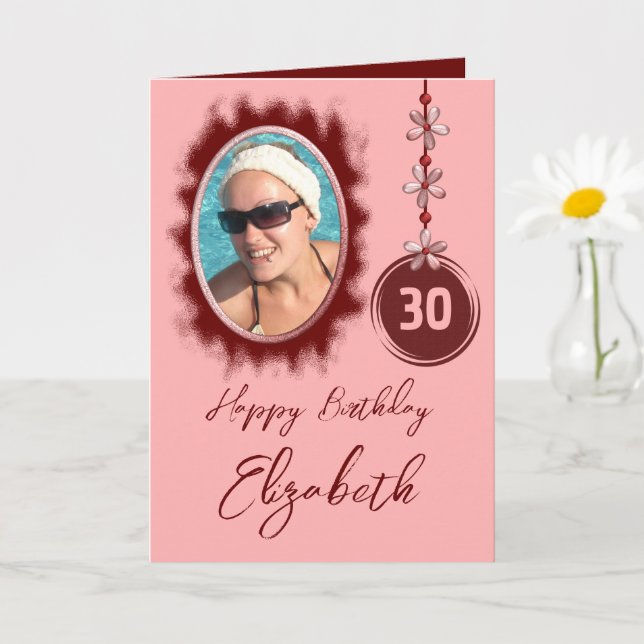 Carte Joyeux 30e anniversaire fleurs bordeaux photo (Petite plante)