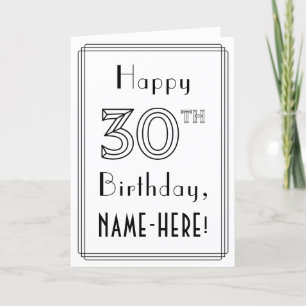 Carte Joyeux 30e anniversaire, style Art déco avec nom p