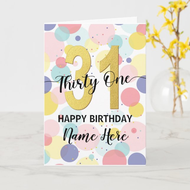 Carte Joyeux 31e anniversaire Pastel Rainbow and Gold Gi (Fleur jaune)