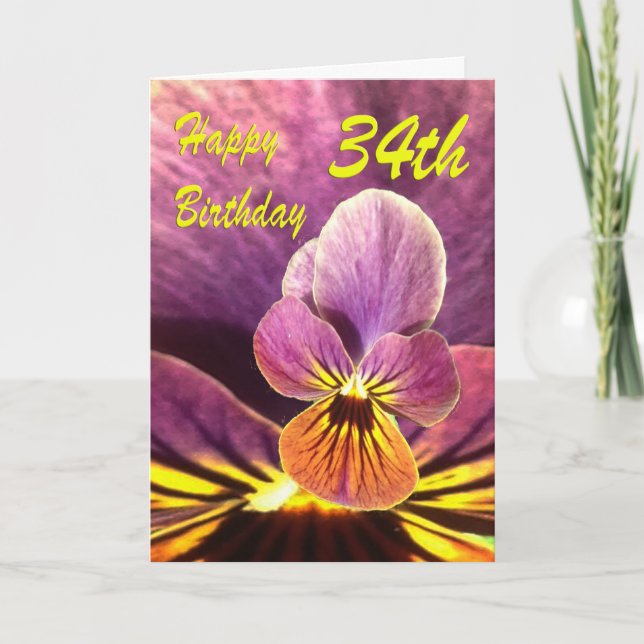 Carte Joyeux 34ème anniversaire Pansy Flower (Devant)