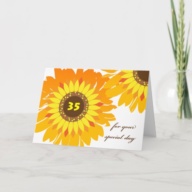 Carte Joyeux 35e Anniversaire Design Floral Tournesol (Devant)