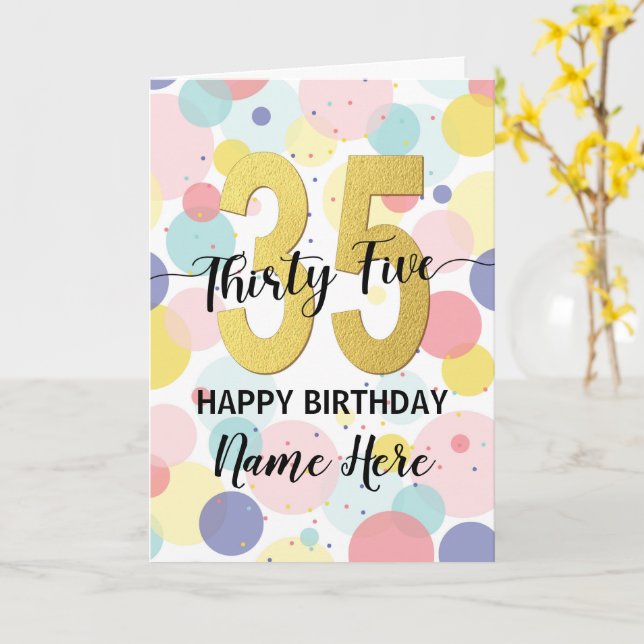 Carte Joyeux 35e anniversaire Pastel Arc-en-ciel et fill (Fleur jaune)