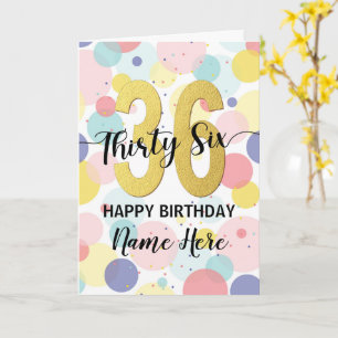 Carte Joyeux 36e anniversaire Pastel Rainbow and Gold Gi
