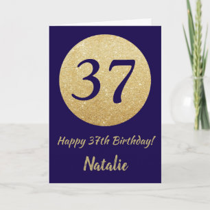 Carte Joyeux 37e Anniversaire Bleu Nuit et Paillettes Do