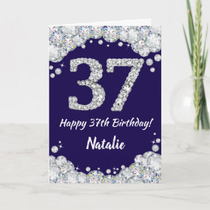 Carte Joyeux 37e anniversaire Marine Bleu et Parties sci