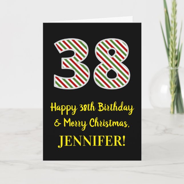 Carte Joyeux 38e anniversaire & Joyeux Noël, Nom personn (Devant)