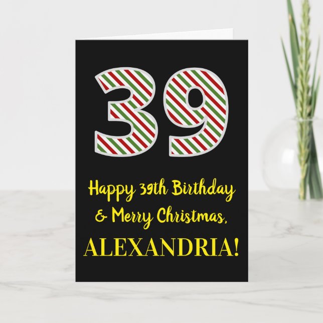 Carte Joyeux 39e anniversaire et Joyeux Noël, Nom person (Devant)