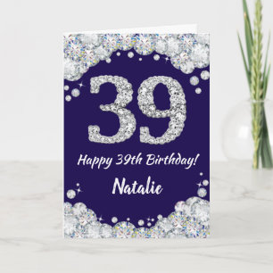 Carte Joyeux 39e anniversaire Marine Parties scintillant