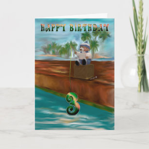 Carte Joyeux 3 Anniversaire Enfants Teddy Pêche Ours