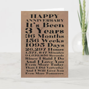 Carte Joyeux 3e anniversaire de Mariage en cuir