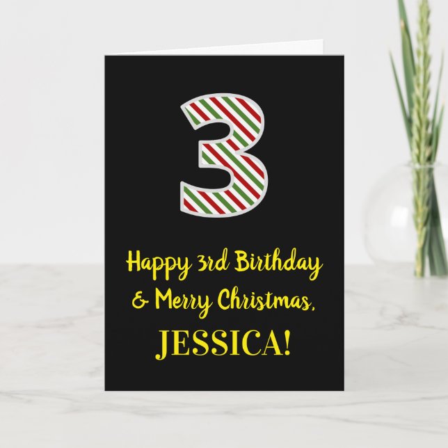 Carte Joyeux 3e anniversaire & Joyeux Noël, Nom personna (Devant)