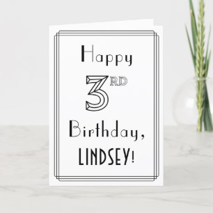 Carte Joyeux 3e anniversaire, style Art déco avec/ Nom p