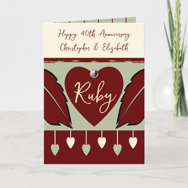 Carte Joyeux 40e anniversaire ajouter des noms vert bord (Devant)