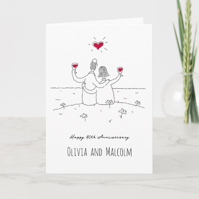 Carte Joyeux 40e anniversaire de Mariage Couple de coeur (Devant)