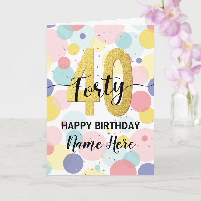 Carte Joyeux 40e anniversaire Pastel Rainbow Gold Woman (Orchidée)