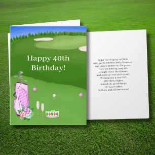 Carte Joyeux 40e anniversaire Pink Golf sac