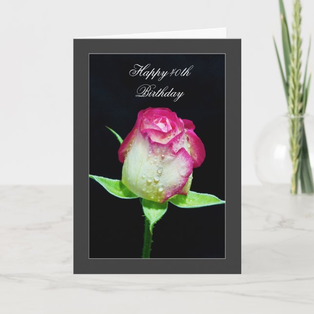 Carte Joyeux 40e anniversaire - rose unique (Devant)