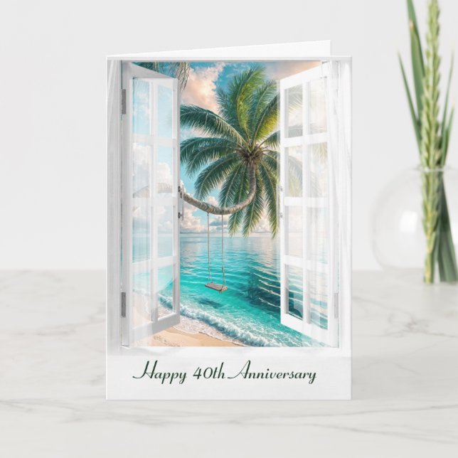 Carte Joyeux 40e anniversaire Tropical fenêtre (Devant)