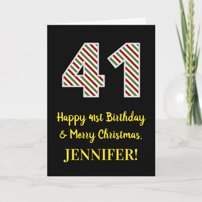 Carte Joyeux 41e anniversaire & Joyeux Noël, Nom personn (Devant)