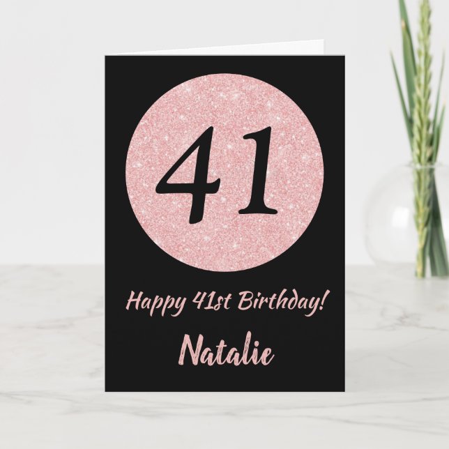 Carte Joyeux 41e anniversaire Noir et Rose Or rose (Devant)