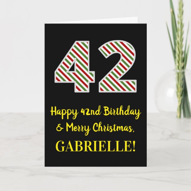 Carte Joyeux 42e anniversaire & Joyeux Noël, Nom personn (Devant)