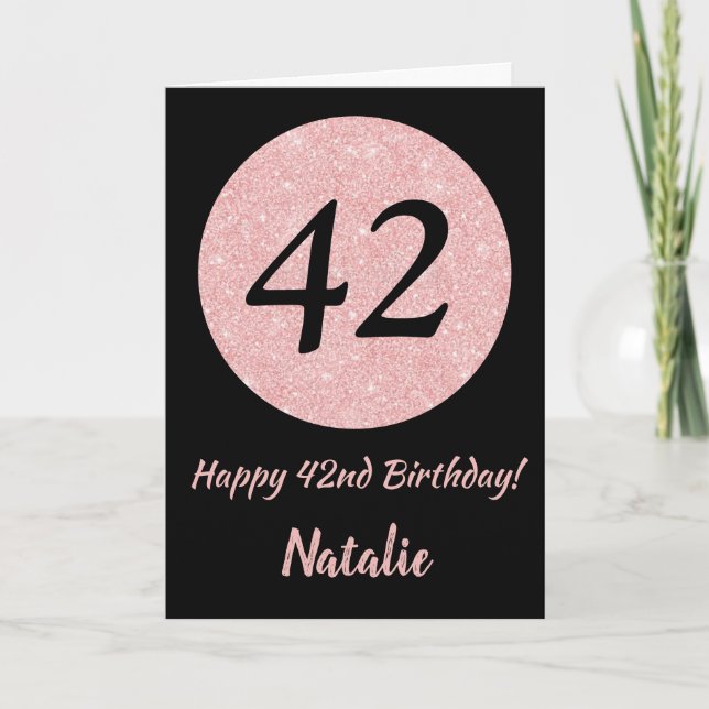 Carte Joyeux 42e anniversaire Noir et Rose Or rose (Devant)
