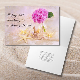 Carte Joyeux 45e Anniversaire Pivoine avec Coquillages