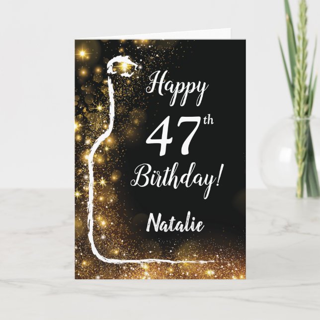 Carte Joyeux 47e anniversaire Black and Gold Parties sci (Devant)